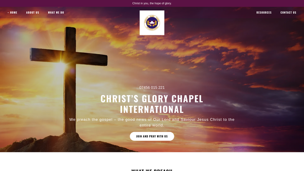 Screenshot of the Christ Glory Chapel International website