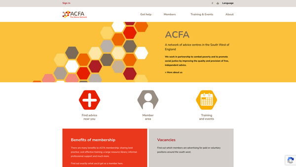 Screenshot of the Acfa: The Advice Network website