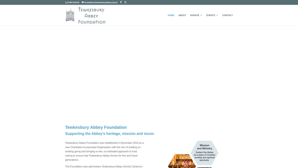 Screenshot of the The Tewkesbury Abbey Foundation website