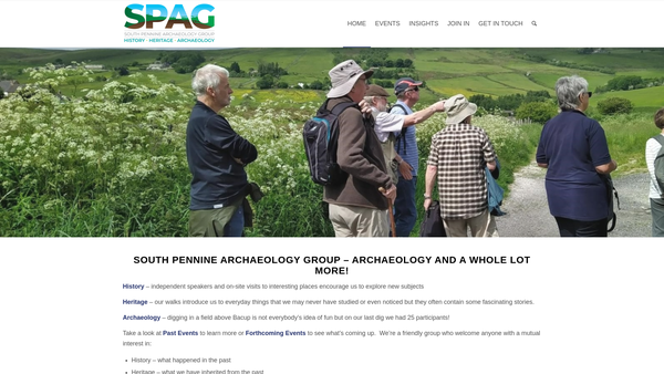 Screenshot of the South Pennine Archaeology Group website