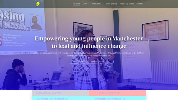 Screenshot of the Manchester Youth Empowerment Club website
