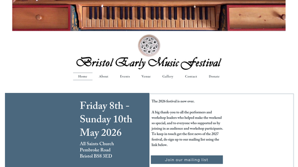 Screenshot of the Bristol Early Music Festival website