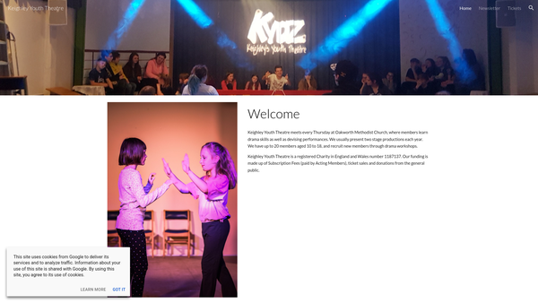 Screenshot of the Keighley Youth Theatre website