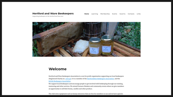 Screenshot of the Hertford And Ware Beekeepers Association Charitable Incorporated Organisation website