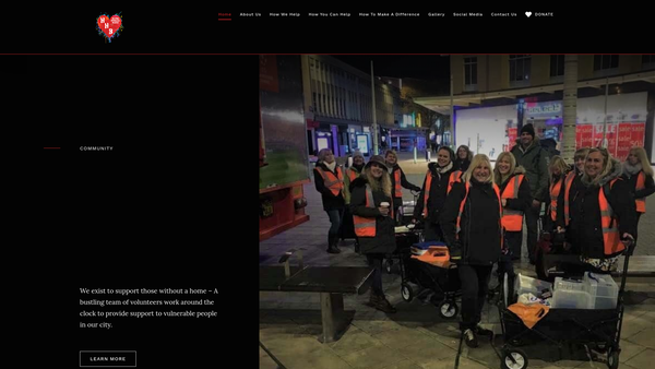 Screenshot of the Helping Homeless Believe (Hhb) website