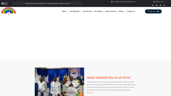 Screenshot of the Fortress Of Comfort Parish, Celestial Church Of Christ website