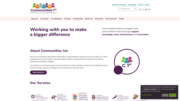 Screenshot of the Communities 1st website