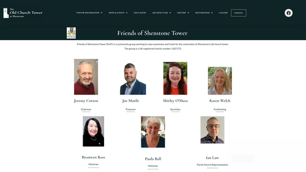 Screenshot of the Friends Of Shenstone Tower website