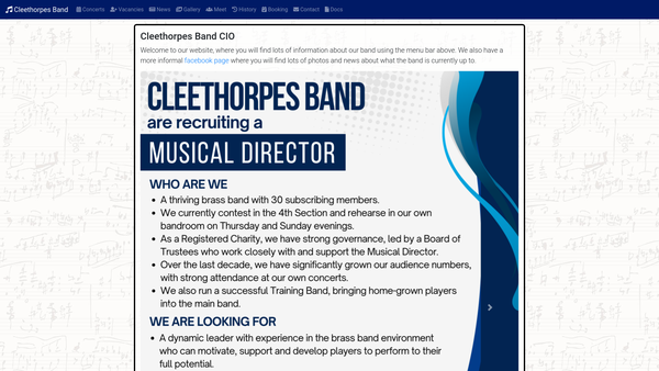 Screenshot of the Cleethorpes Band CIO website