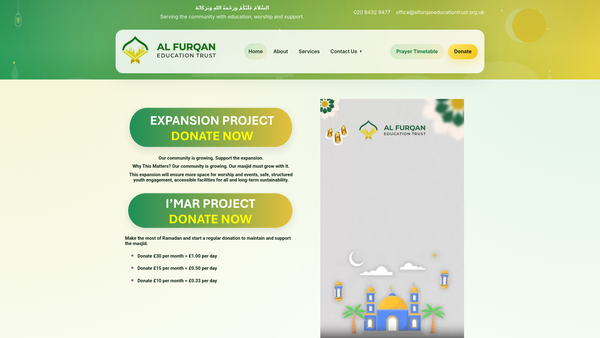 Screenshot of the Al Furqan Education Trust website