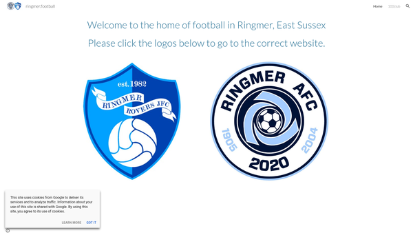 Screenshot of the Ringmer Rovers Junior Football Club website