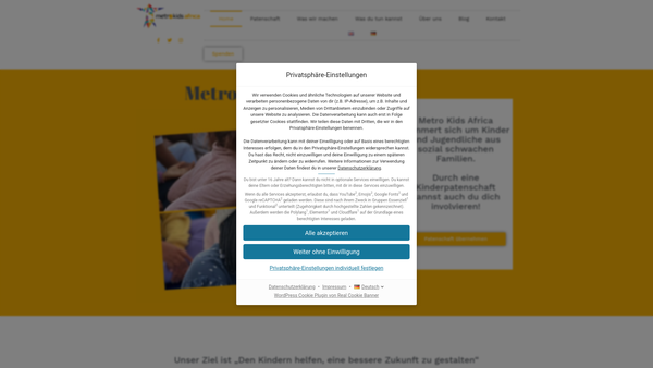 Screenshot of the Metro Kids Africa website