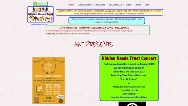 Screenshot of the Hidden Needs Trust website