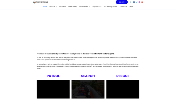 Screenshot of the Tees River Rescue website