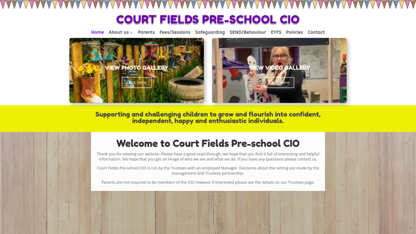 Screenshot of the Court Fields Pre-School CIO website