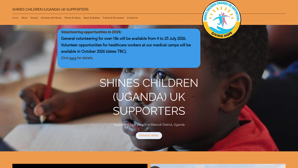 Screenshot of the Shines Children (Uganda) UK Supporters website