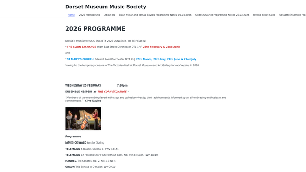 Screenshot of the Dorset County Museum Music Society website