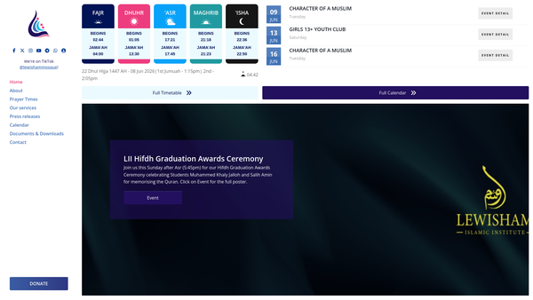 Screenshot of the Lewisham Islamic Centre website