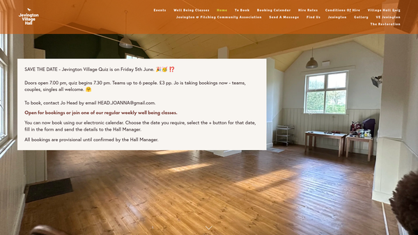 Screenshot of the Jevington Village Hall Trust website