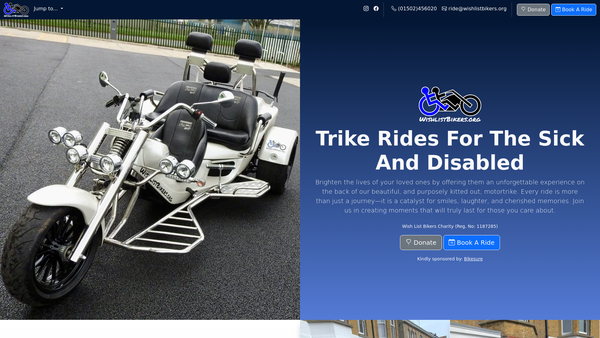 Screenshot of the Wish List Bikers Charity website