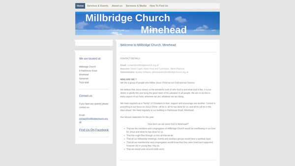 Screenshot of the Millbridge Church website
