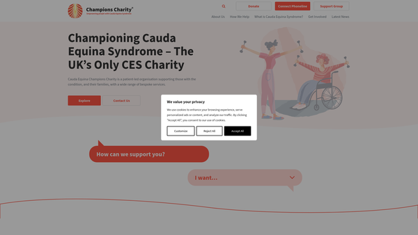 Screenshot of the Cauda Equina Champions Charity website