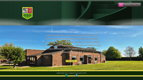 Screenshot of the Bradfield Village Hall website