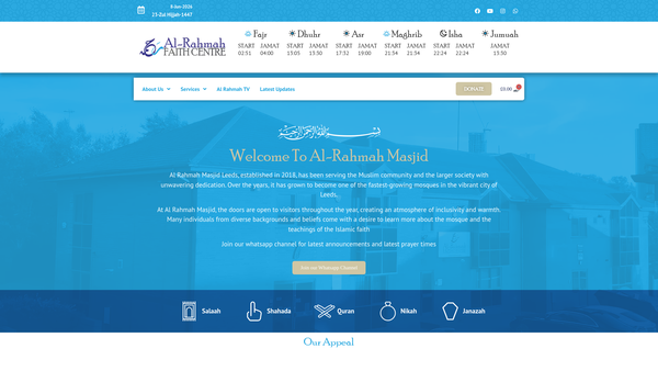 Screenshot of the Al-Rahmah Faith Centre website