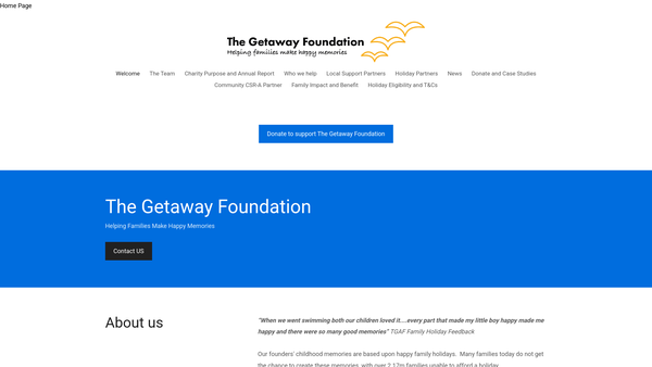 Screenshot of the The Getaway Foundation website