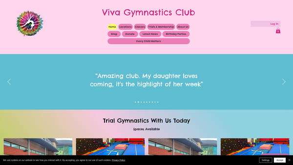 Screenshot of the Viva Gymnastics Club website