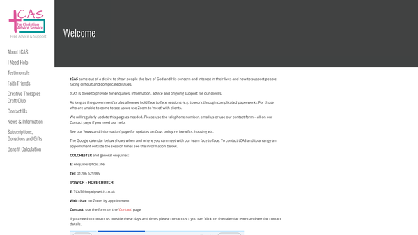 Screenshot of the The Christian Advice Service (Tcas) website