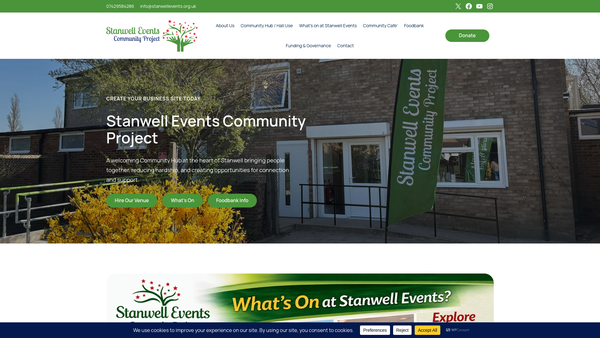 Screenshot of the Stanwell Events website