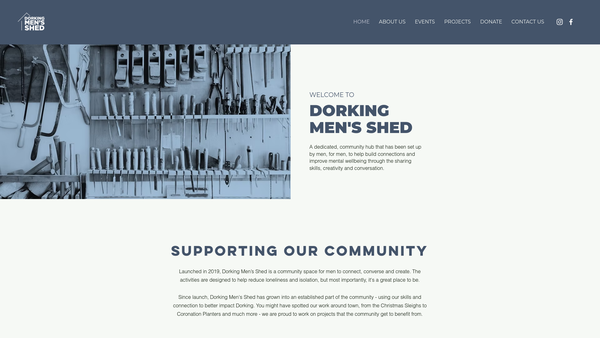 Screenshot of the Dorking Men's Shed website