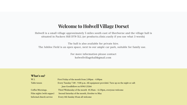 Screenshot of the Holwell Village Hall website
