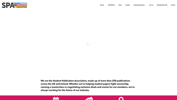 Screenshot of the Student Publication Association CIO website