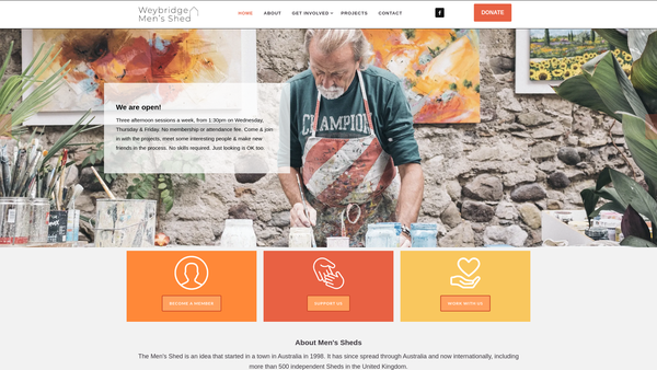 Screenshot of the Weybridge Men's Shed website