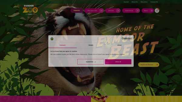 Screenshot of the Exmoor Zoological & Conservation Centre website