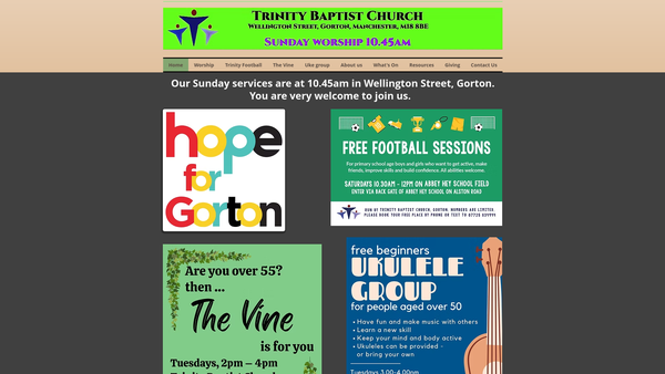 Screenshot of the Trinity Baptist Church, Gorton website