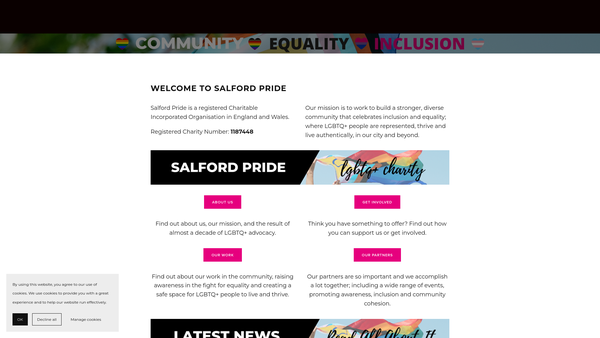 Screenshot of the Salford Pride website