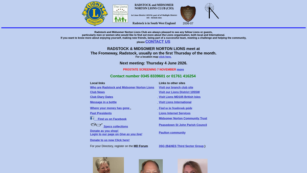 Screenshot of the Radstock & Midsomer Norton Lions Club (CIO) website