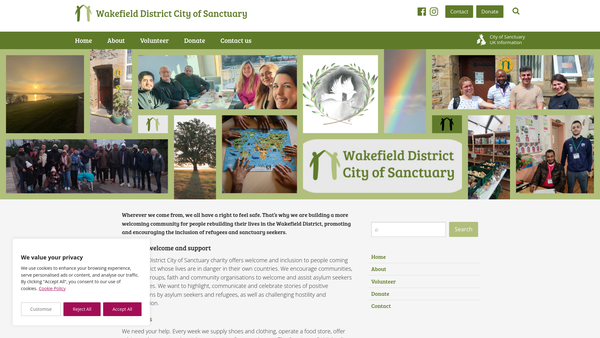 Screenshot of the Wakefield District City Of Sanctuary website