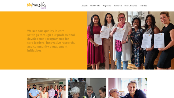 Screenshot of the My Home Life Charity website