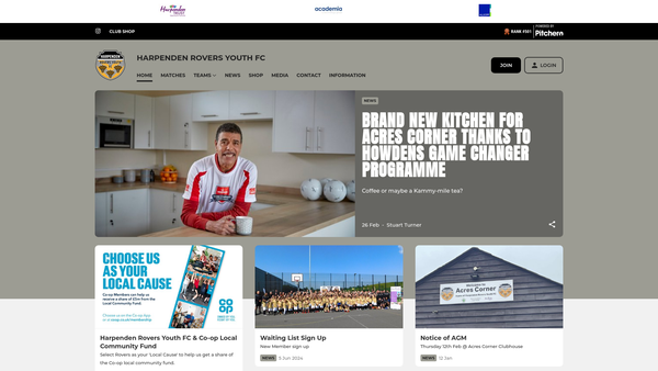 Screenshot of the Harpenden Rovers Youth Football Club website