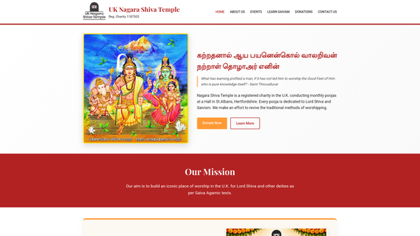 Screenshot of the U.K. Nagara Shiva Temple website