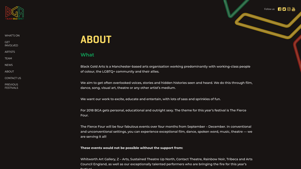 Screenshot of the Black Gold Arts website
