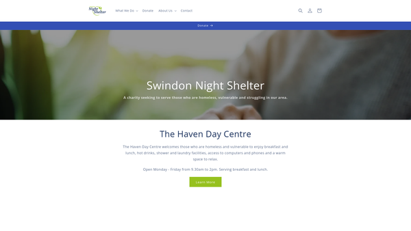 Screenshot of the Swindon Night Shelter website