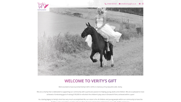 Screenshot of the Verity's Gift website