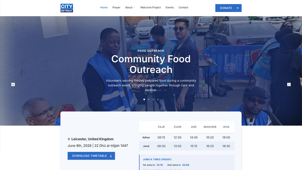 Screenshot of the City Retreat Leicester website