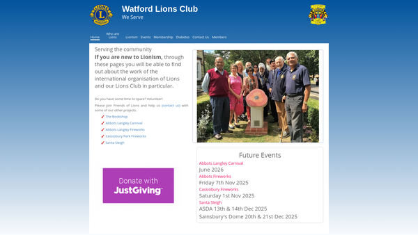 Screenshot of the Watford Lions Club (CIO) website