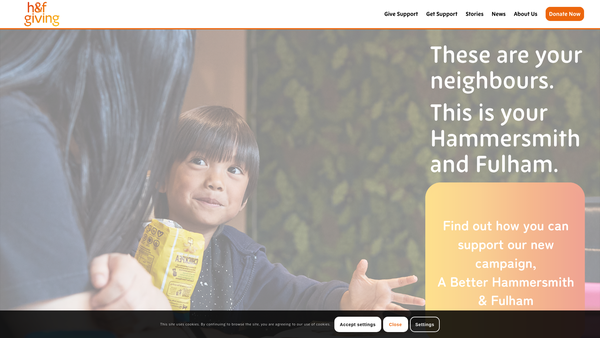 Screenshot of the H&F Giving website